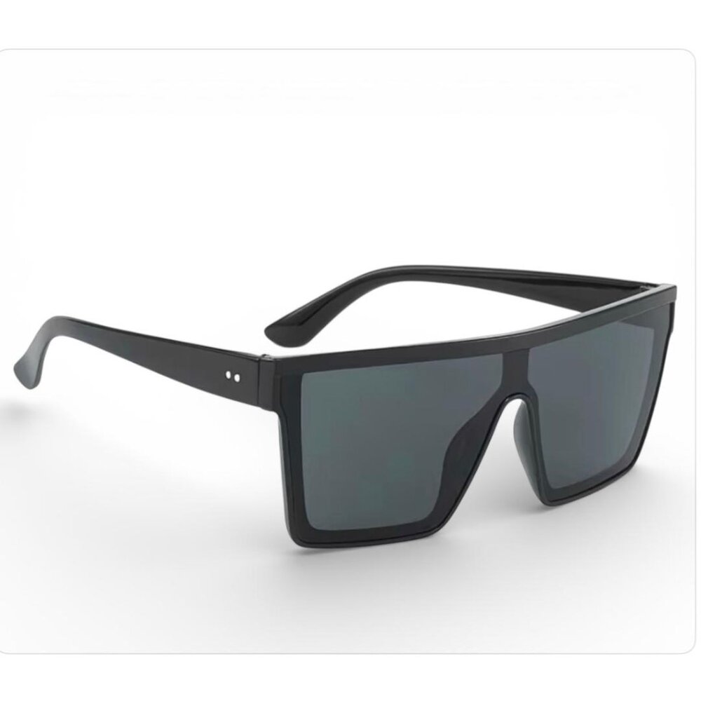 NEW -Flat Top Shield Sunglasses Square Mirror Rimless Glasses for UNISEX - Black